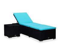 vidaXL Tumbona con Cojín y Mesita Hamaca Chaise Lounge Mesa de Centro Café Bebidas Jardín Piscina Playa Balcón Patio de Ratán Sintético Azul