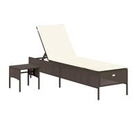 vidaXL Tumbona con cojín y mesita ratán sintético marrón, Tumbona de Exterior, Tumbona de jardín, Muebles de Exterior, Tumbona de Exterior