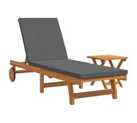 vidaXL Tumbona con Ruedas con Mesa y cojín de Madera de Acacia Maciza