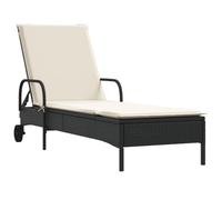 vidaXL Tumbona con Ruedas y cojín ratán sintético Negro, sofá Cama, Tumbona de jardín, Tumbona de Exterior, sofás Cama, tumbonas de jardín