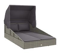 vidaXL Tumbona con toldo Plegable ratán sintético Gris 200x114x128 cm