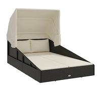 vidaXL Tumbona con toldo Plegable ratán sintético Negro 200x114x128 cm, Tumbona de jardín, Tumbona terraza, Muebles de Exterior, Tumbona de Exterior