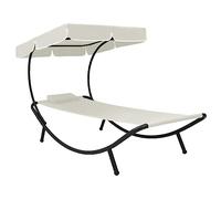 vidaXL Tumbona de Exterior con Dosel y Almohada Blanco Crema