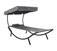 vidaXL Tumbona de Jardín con Toldo y Cojines Cama de Exteriores para Sol para Descansar Dormir Jugar en Playa Parque Parasol Cubrir Sombra Gris