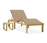 vidaXL Tumbona de Jardín con Mesa y Cojín Silla Asiento Patio Terraza Balcón Exterior Piscina Playa Cama Plegable Ajustable Madera de Pino Impregnada
