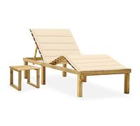 vidaXL Tumbona de Jardín con Mesa y Cojín Silla Asiento Patio Terraza Balcón Exterior Piscina Playa Cama Plegable Ajustable Madera de Pino Impregnada