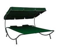 vidaXL Tumbona de jardín con toldo y cojines Verde