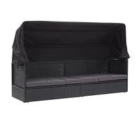 vidaXL Tumbona de Jardín, Sillón Silla con Toldo Cojín, Sofá Cama de Descanso, Asiento para Patio Playa Piscina, Ratán Sintético Negro