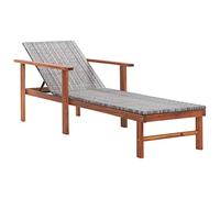 vidaXL Tumbona Ratán Sintético Reclinable Cama de Exteriores en Jardín Patio Playa Piscina Camping Multiposición Gris Madera Maciza de Acacia