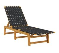 vidaXL Tumbona de Madera Maciza de Acacia y Tela Negra