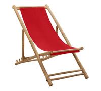 Vidaxl tumbona de playa de bambú y lona roja