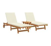 vidaXL Tumbona Doble Ajustable con Cojines y Mesa de Madera de Acacia, Plegable y Resistente al Clima, Ideal para Jardín, Patio, Relajación en Terraza y Cama Solar, Muebles de Sillones Reclinado