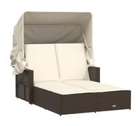 vidaXL Tumbona Doble con Capota y Cojines, Cama Doble de Exterior, Tumbona Respaldo Ajustable, Mueble para Jardín Patio, Ratán Sintético Marrón