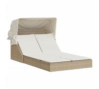 vidaXL Tumbona Doble con Capota y Cojines ratán sintético Beige