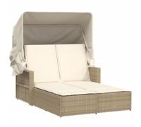 vidaXL Tumbona Doble con Capota y Cojines ratán sintético Beige