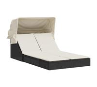 vidaXL Tumbona Doble con Capota y Cojines ratán sintético Negro