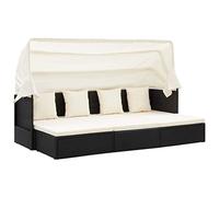 vidaXL Tumbona Doble con Cojín Camas Colchón Muebles Asiento de Jardín Patio para Dos Personas Matrimonio Exterior Terraza de Ratán Sintético Negro