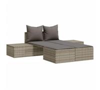 vidaXL Tumbona Doble con Cojines, Cama Doble de Exterior, Tumbona Respaldo Ajustable, Mueble para Jardín Patio, Ratán Sintético Gris