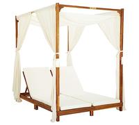 vidaXL Tumbona Doble con Cortinas y Cojines Hamaca Jardín Patio Terraza Piscina Playa Decoración Estable Duradera Madera Maciza de Acacia