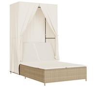 vidaXL Tumbona Doble con Techo y Cortinas ratán sintético Beige, Tumbona, Cama de día de Exterior, Cama de día de jardín, Tumbona de Exterior