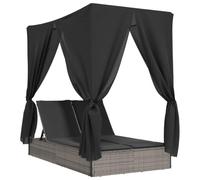 vidaXL Tumbona Doble con Techo y Cortinas ratán sintético Gris