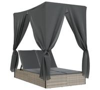 vidaXL Tumbona doble con techo y cortinas – ratán sintético gris claro