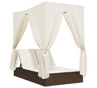 vidaXL Tumbona Doble con Techo y Cortinas ratán sintético marrón, Tumbona, Cama de día de Exterior, Cama de día de jardín, Tumbona de Exterior