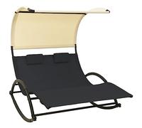 vidaXL Tumbona Doble con Toldo Hamaca Piscina Playa Cama Patio Terraza Balcón Jardín Cómodo Relajante Chaise Longue Textilene Crema y Negro