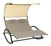 vidaXL Tumbona Doble con Toldo Hamaca Piscina Playa Cama Patio Terraza Balcón Jardín Cómodo Relajante Chaise Longue Textilene Gris Taupe y Crema