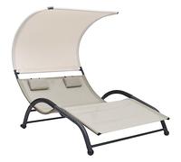 vidaXL Tumbona Doble con Toldo Hamaca Playa Piscina Cama Patio Terraza Balcón Jardín Cómodo Acolchado Relajante Chaise Longue Textilene Crema