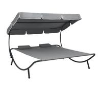 vidaXL Tumbona Doble de Jardín con Toldo y Cojines Asientos Cama de Exteriores para Sol para Descansar Dormir Jugar en Playa Parque Parasol Gris