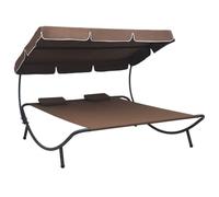 Tumbona Doble De Jardín Con Toldo Y Cojines Marrón Vidaxl