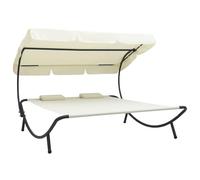 vidaXL Tumbona Doble de Jardín con Toldo y Cojines Patio Exterior Aire Libre Decoración Toldo Chaise Longue Playa Balcón Blanco Crema