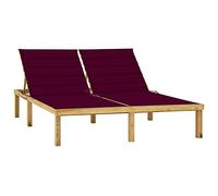 vidaXL Tumbona Doble y Cojines Hamaca Piscina Playa Cama Patio Terraza Balcón Jardín Relajante Chaise Longue Rojo Tinto Madera Pino Impregnada