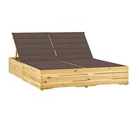 vidaXL Tumbona Doble y Cojines Hamaca Piscina Playa Cama Patio Terraza Balcón Jardín Relajante Chaise Longue Gris Taupé Madera Pino Impregnada