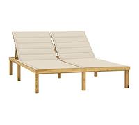 vidaXL Tumbona Doble y Cojines Hamaca Piscina Playa Cama Patio Terraza Balcón Jardín Relajante Chaise Longue Crema Madera Pino Impregnada