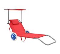 Tumbona Plegable Con Toldo Y Ruedas Acero Roja Vidaxl