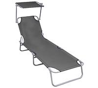 vidaXL Tumbona Plegable con Toldo Camas Colchón Muebles Asiento de Jardín Patio para Dos Personas Matrimonio Exterior Terraza de Alumnio Gris