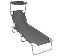 vidaXL Tumbona plegable con toldo y colchón para 2 personas, aluminio gris