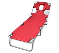 vidaXL Tumbona plegable roja con cojín para la cabeza y respaldo ajustable