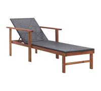 vidaXL Tumbona Ratán Sintético Reclinable Cama de Exteriores en Jardín Patio Playa Piscina Camping Multiposición Negro Madera Maciza de Acacia