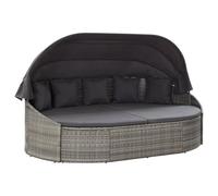 vidaXL Tumbona Sofá de Jardín con Toldo Colchón Muebles Asiento de Patio para Dos Personas Matrimonio Terraza Exterior Ratán Sintético Gris