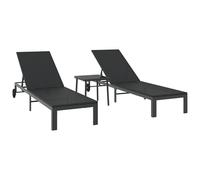 vidaXL Tumbonas 2 pcs con Ruedas y Mesa Negro de poliratán