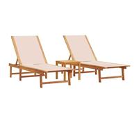 vidaXL Tumbonas 2 uds con Mesa Madera Maciza Acacia y textileno Crema, Tumbona de Exterior, Cama de día de Exterior, Chaise Longue de Exterior