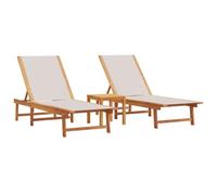 vidaXL Tumbonas 2 uds con Mesa Madera Maciza Acacia y textileno Gris, Tumbona de Exterior, Cama de día de Exterior, Chaise Longue de Exterior