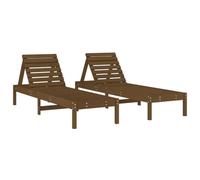 vidaXL Tumbonas 2 uds, Sillones con Respaldos Ajustables, Tumbonas de Listones, Asientos para Piscina Jardín Patio, Madera Maciza de Pino Marrón
