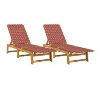 vidaXL Tumbonas 2 Unidades Madera Maciza de Acacia y Tela roja