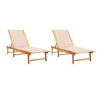 vidaXL Tumbonas 2 Unidades Madera Maciza de Acacia y textileno Crema, sofá Cama, Cama de salón, Tumbona de jardín, Tumbona, Tumbona de Exterior
