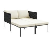 vidaXL Tumbona acolchada blanca crema para 2 | Respaldo ajustable plegable muebles de exterior diseño moderno protección UV tejido poliéster silla jardín patio sofá doble cómoda tumbona