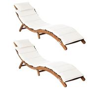 vidaXL Tumbonas con cojines 2 uds - Madera maciza acacia Blanco Crema